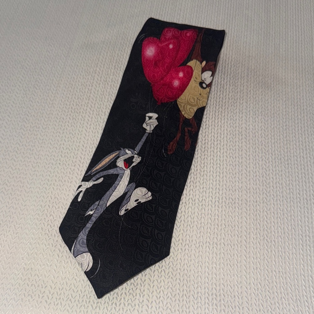 Looney Tunes Mania 90’s Black Tie with Bugs Bunny Tasmanian Devil Cartoon Design